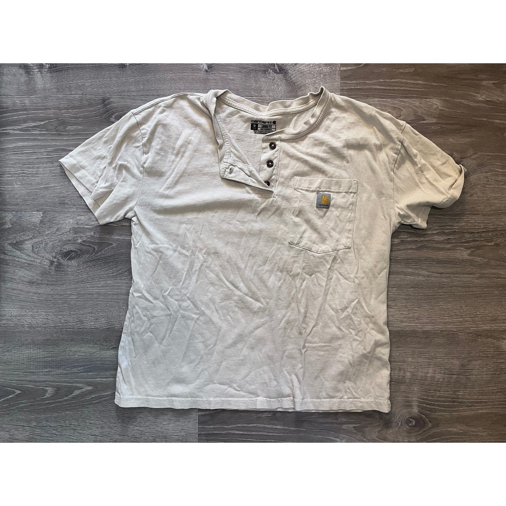 Carhartt Womens Loose Fit Henley Pocket T-Shirt Cream Beige Short Sleeve Size M